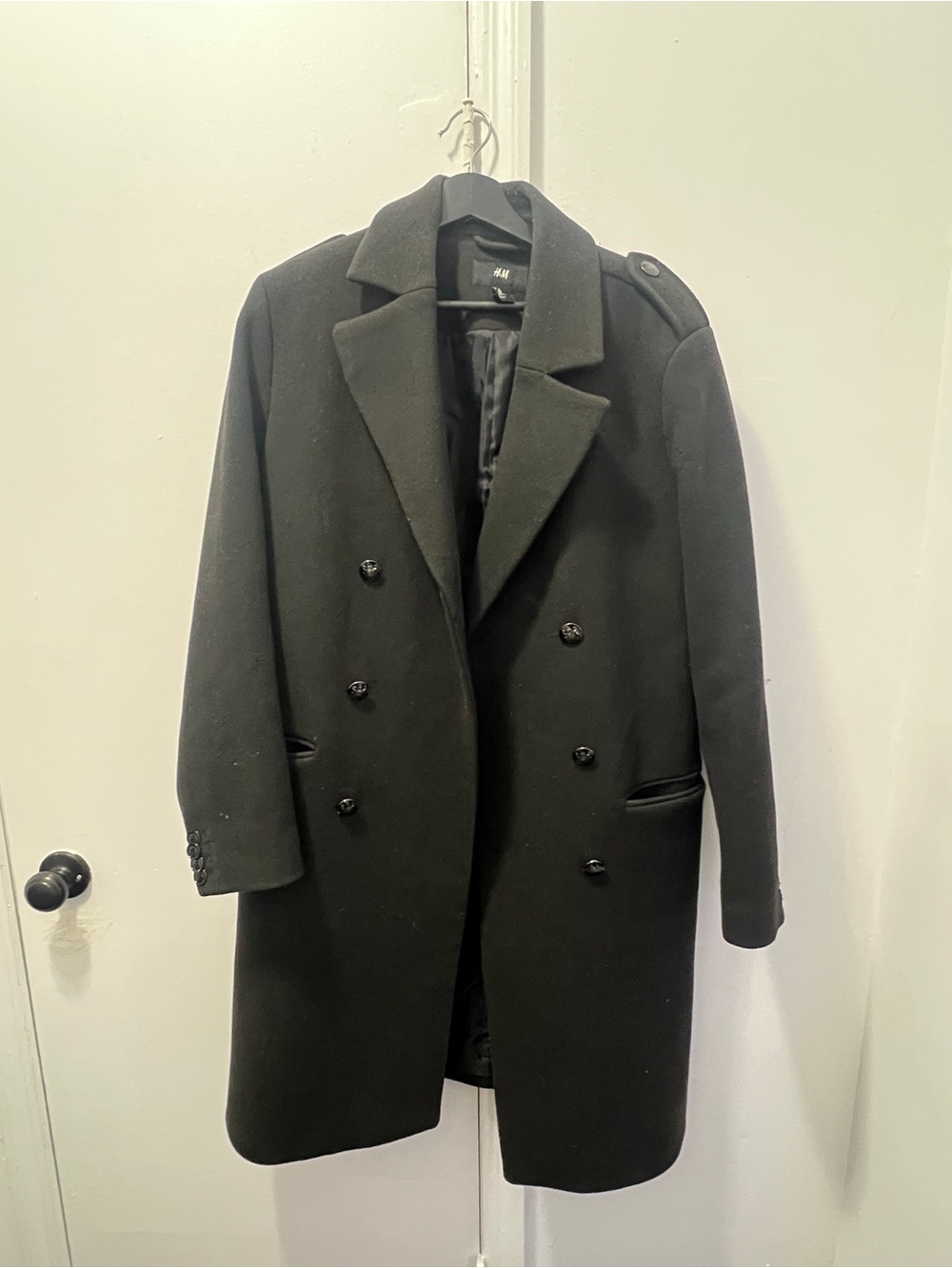 H&M Men's Black Double-Breasted Pea Coat
